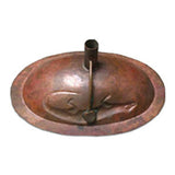 back view of oval bathroom sink made of handmade of copper