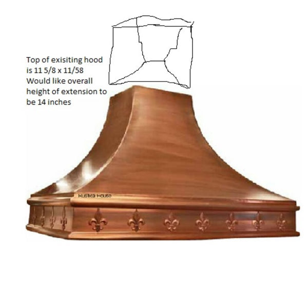 copper range hood for a kitchen top extension