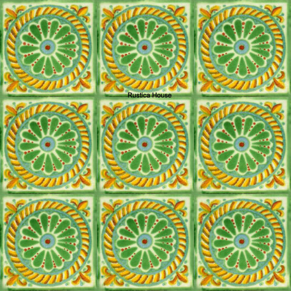 old European green yellow talavera tile