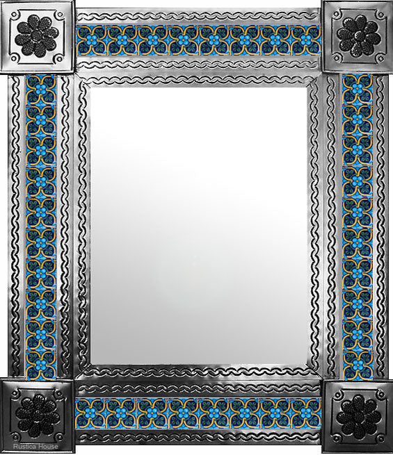 made by hand natural tin tile mirror yellow green blue