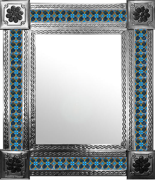 made by hand natural tin tile mirror yellow green blue