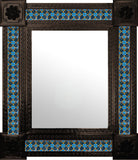 made by hand dark metal tile mirror yellow green blue