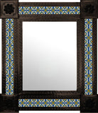 hand punched dark metal tile mirror green blue white