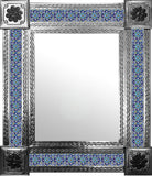 handmade natural tin tile mirror blue green