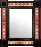 hand hammered dark metal tile mirror red white