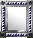 made by hand natural tin tile mirror navy blue white