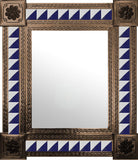 made by hand old copper tin tile mirror navy blue white