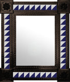 made by hand dark metal tile mirror navy blue white