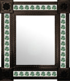 handmade dark metal tile mirror green white