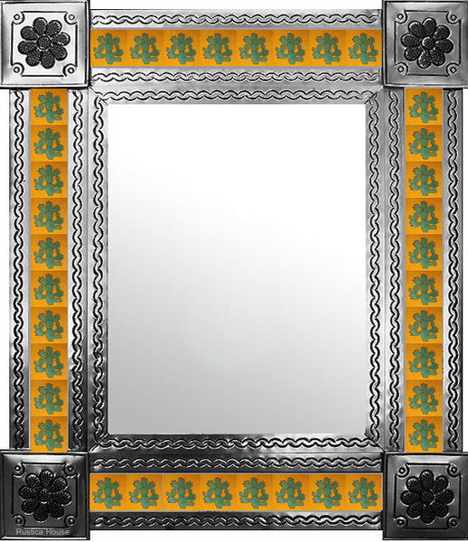 produced by hand natural tin tile mirror green yellow