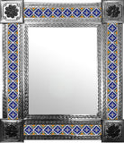made by hand natural tin tile mirror yellow navy blue white