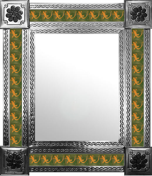 handmade natural tin tile mirror yellow green