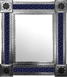 artisan created natural tin tile mirror white cobalt