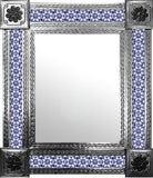 hand hammered natural tin tile mirror blue white