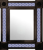 hand hammered dark metal tile mirror blue white