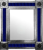 produced by hand natural tin tile mirror cobalt