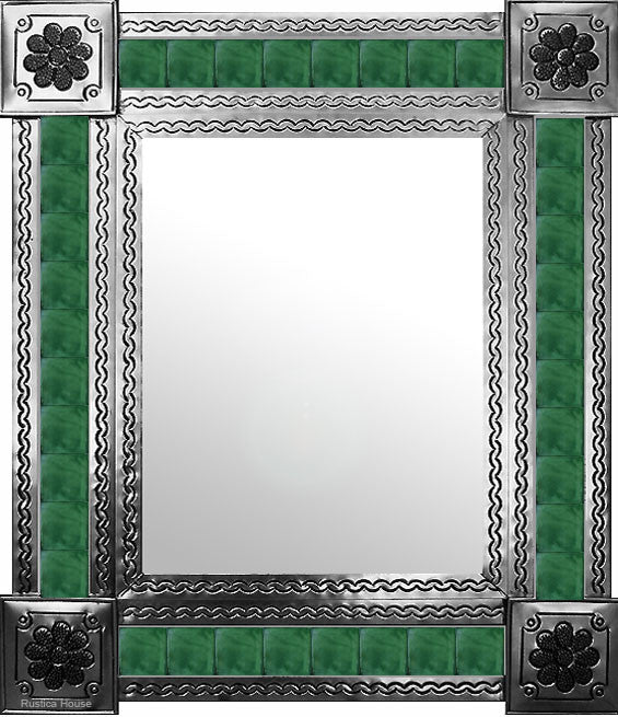 artisan created natural tin tile mirror green