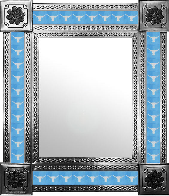 punched natural tin tile mirror white sky blue