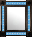punched dark metal tile mirror white sky blue