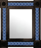 hand fabricated dark metal tile mirror blue white
