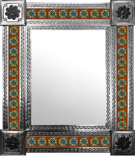 hand hammered natural tin tile mirror green brown white