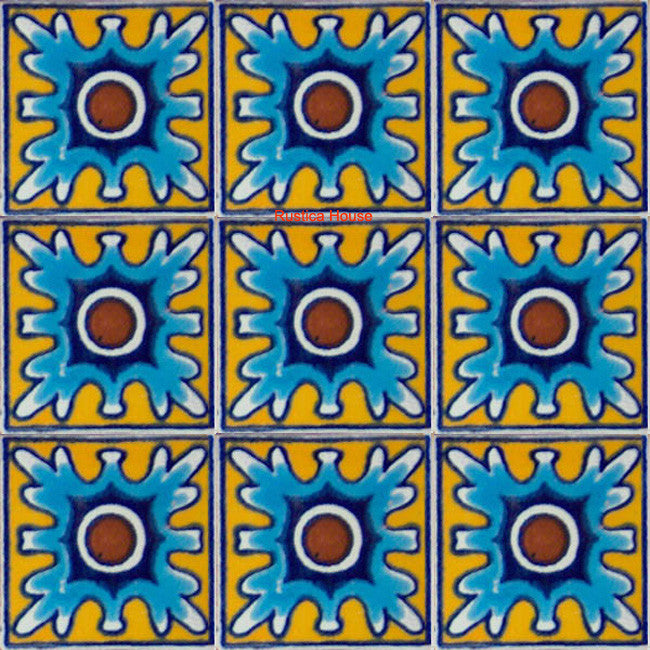 country sky blue yellow talavera tile