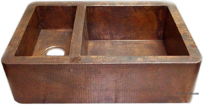 custom hammered old world copper kitchen apron sink