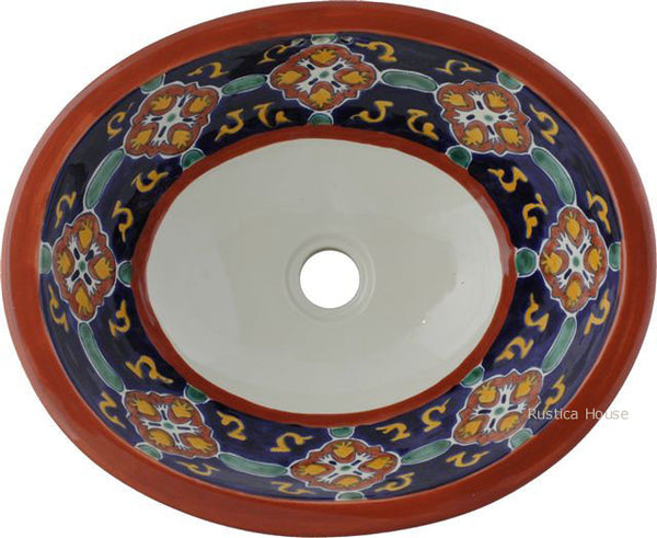 colonial terra cotta cobalt talavera bathroom sink