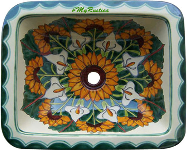 yellow white rectangular talavera sink