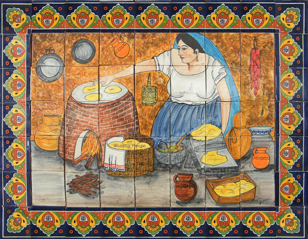 traditional handmade backsplash mural